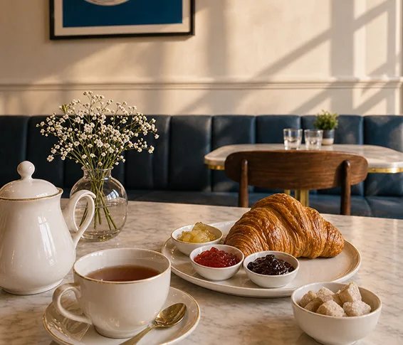 Goûter avec thé ét croissant à l'hôtel Beauvoisin